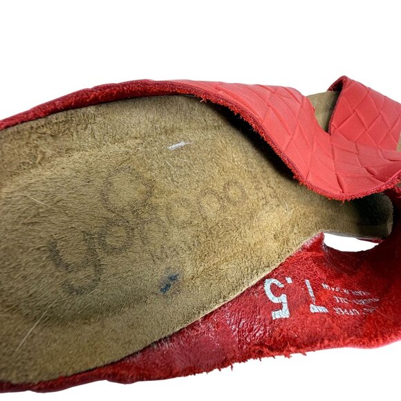 Yokono Sandals Womens Size 7.5 Red Woven Leather Slide-On Wedge Thick Straps - Picture 4 of 8